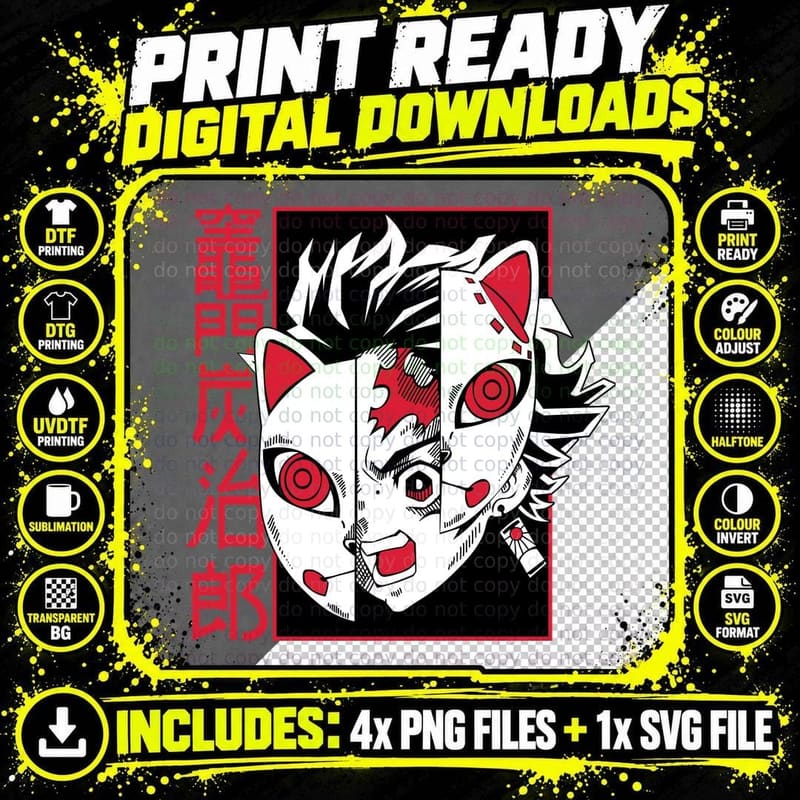 Demon Slayer Character Japanese Characters White Mask Png SVG Digital Bundle