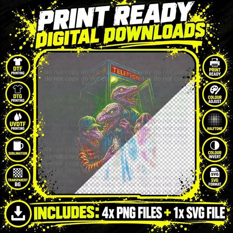 Dinosaur Horror T-Shirt, Halftone Retro Monster Graphic Png SVG Digital Bundle