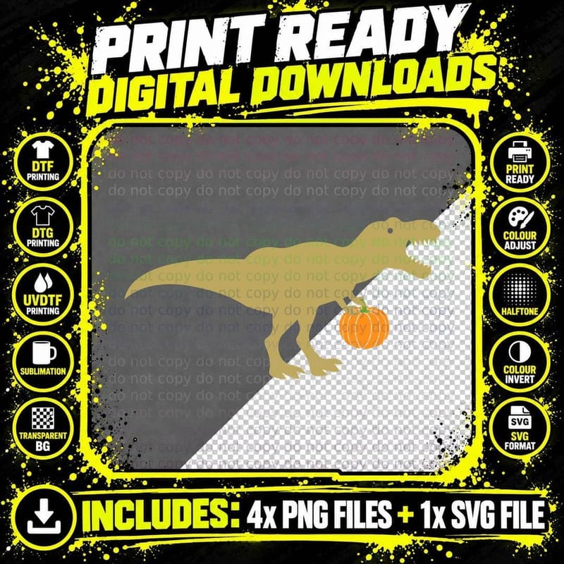 Dinosaur T-Rex Pumpkin Fall T-Shirt Png SVG Digital Bundle