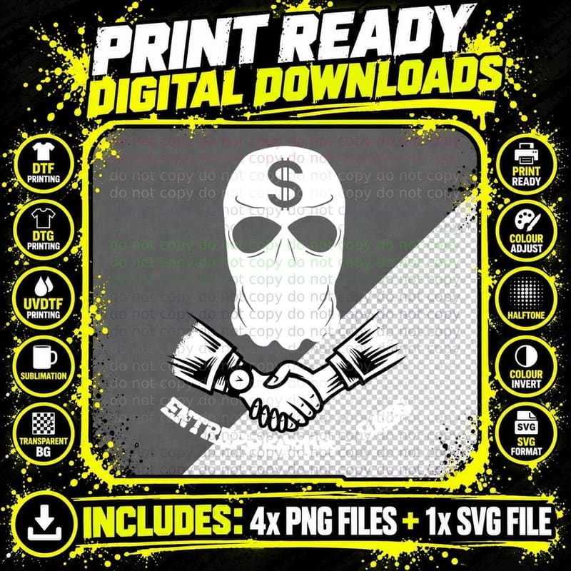 Dollar Sign Skeleton Entrepreneur Gang Skull with Eyes Png SVG Digital Bundle