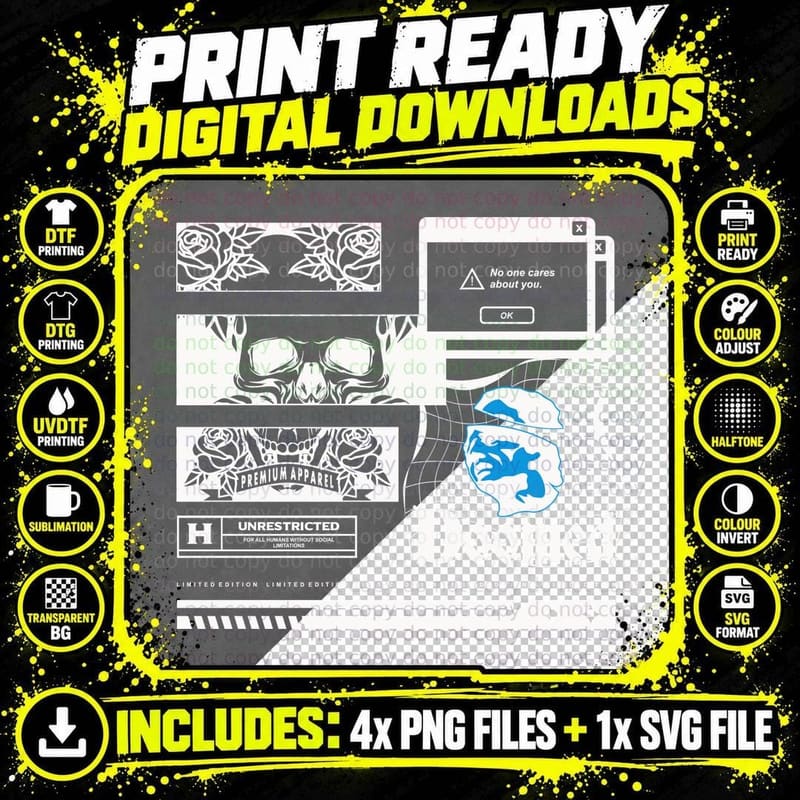 Doomed No One Cares About You Skull Roses Gothic Dark Png SVG Digital Bundle