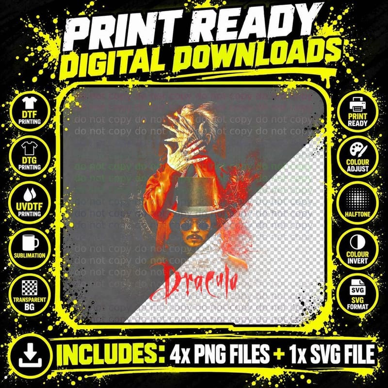 Dracula Bram Stoker Vampire Horror Classic Fire Orange Png SVG Digital Bundle