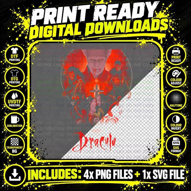 Dracula Classic Vampire Horror Halftone T-Shirt Png SVG Digital Bundle