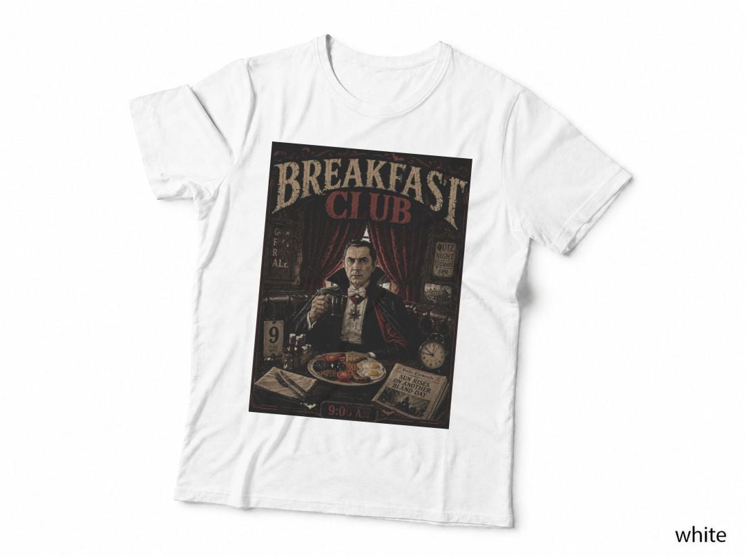Dracula Vintage Breakfast Club Gothic Horror British Pub Comedy Halftone T-Shirt