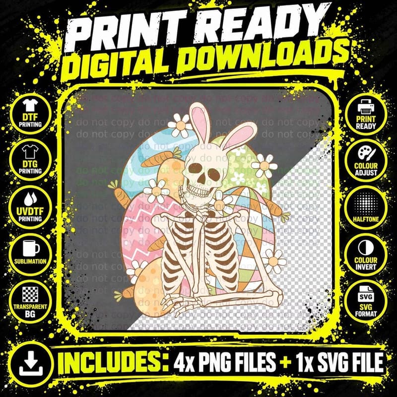 Easter Bunny Skeleton with Eggs and Carrots Easter Png SVG Digital Bundle