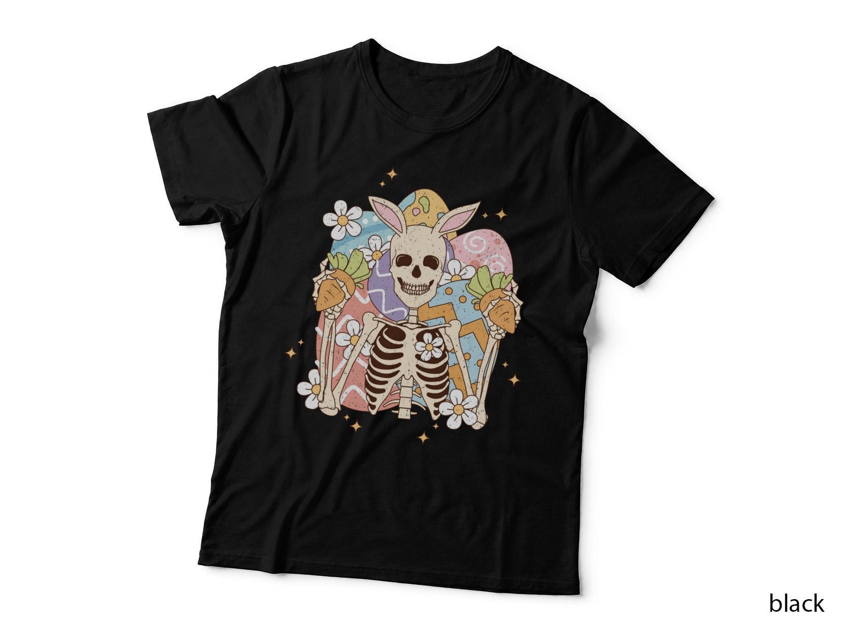 Easter Bunny Skeleton with Eggs and Flowers Easter T-Shirt, Easter Graphic Tee
