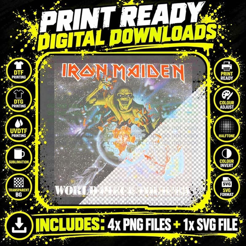 Eddie Iron Maiden Mascot World Piece Tour '83 Yellow Png SVG Digital Bundle