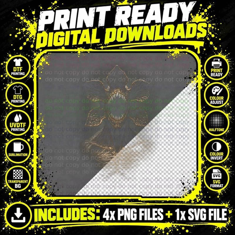 Faceless Petal Monster T-Shirt, Halftone Sci-Fi Horror Png SVG Digital Bundle