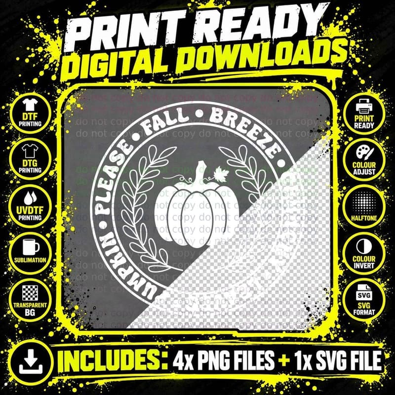 Fall T-Shirt, Pumpkin Leaves Wreath Outlined Autumn Tee Png SVG Digital Bundle