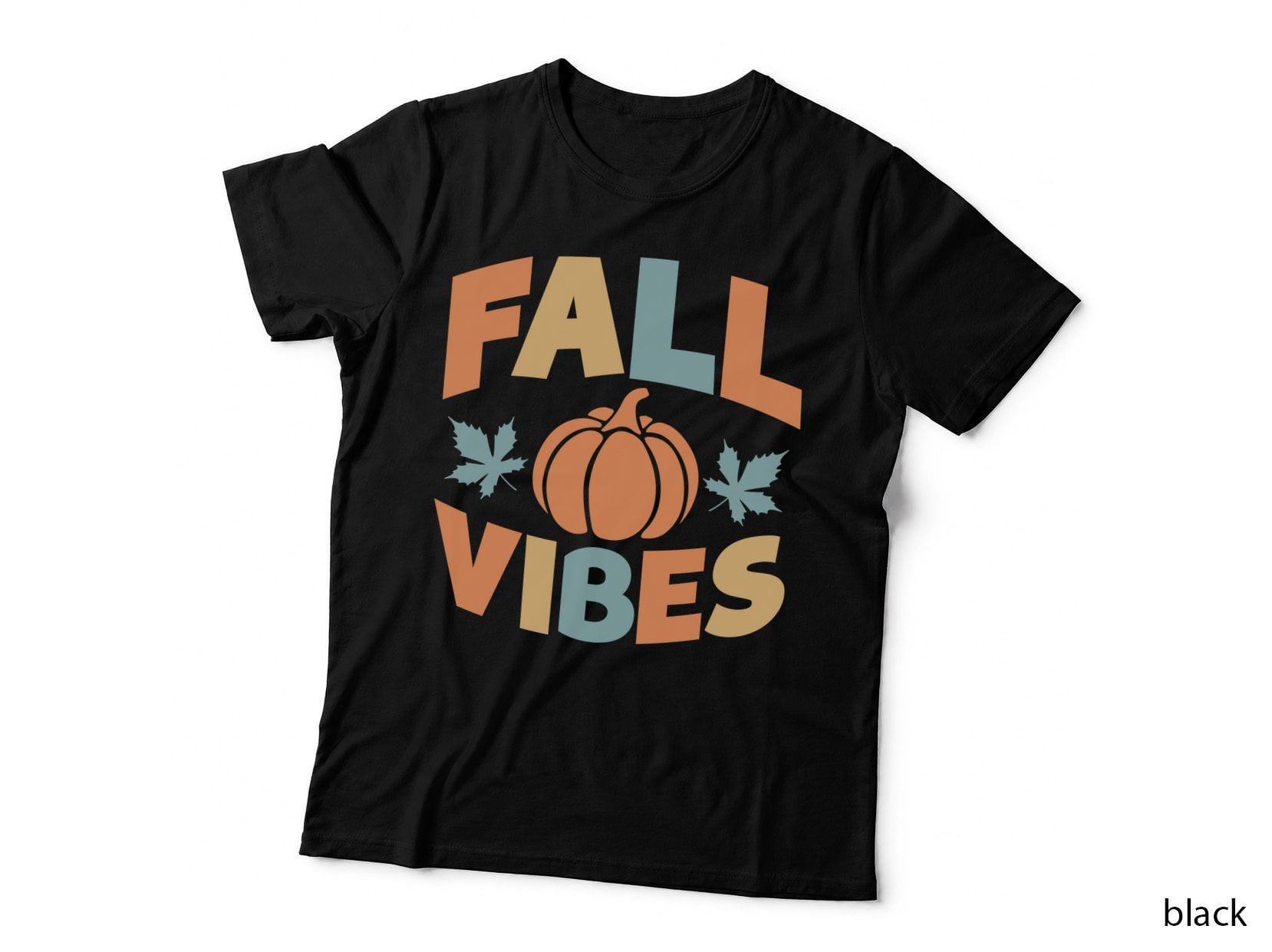Fall Vibes Fall T-Shirt, Fall Pumpkin Multicolor Leaves Autumn Tee