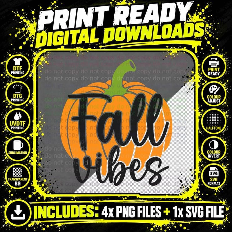 Fall Vibes Fall T-Shirt, Fall Vibes Pumpkin Frame Autumn Png SVG Digital Bundle