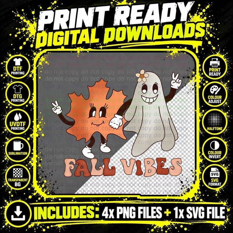 Fall Vibes Fall T-Shirt, Leaf Woman Ghost Friendly Png SVG Digital Bundle