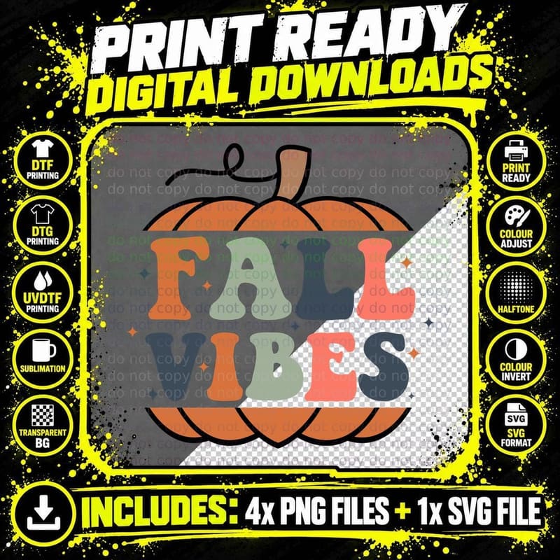 Fall Vibes Fall T-Shirt, Pumpkin Scarecrow Colorful Png SVG Digital Bundle