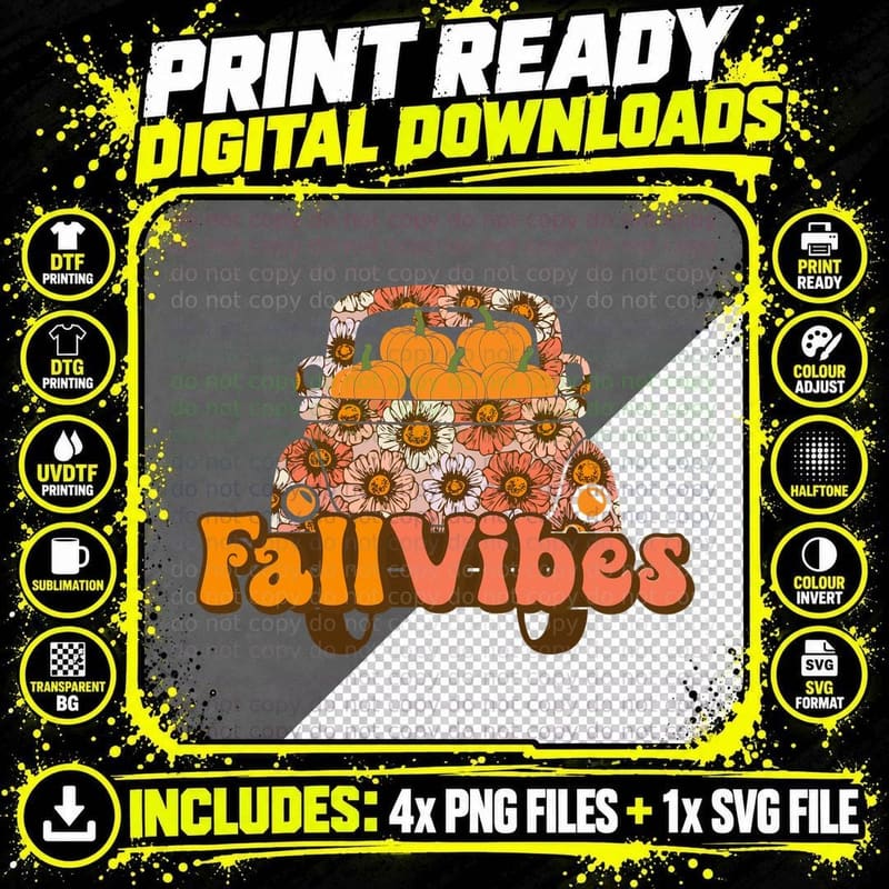 Fall-Vibes Fall T-Shirt, Pumpkin Harvest Truck Fall Png SVG Digital Bundle