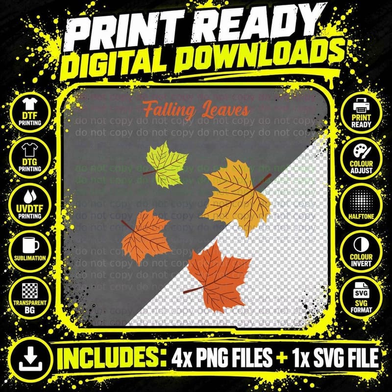 Falling Leaves Fall T-Shirt, Falling Leaves in Warm Png SVG Digital Bundle
