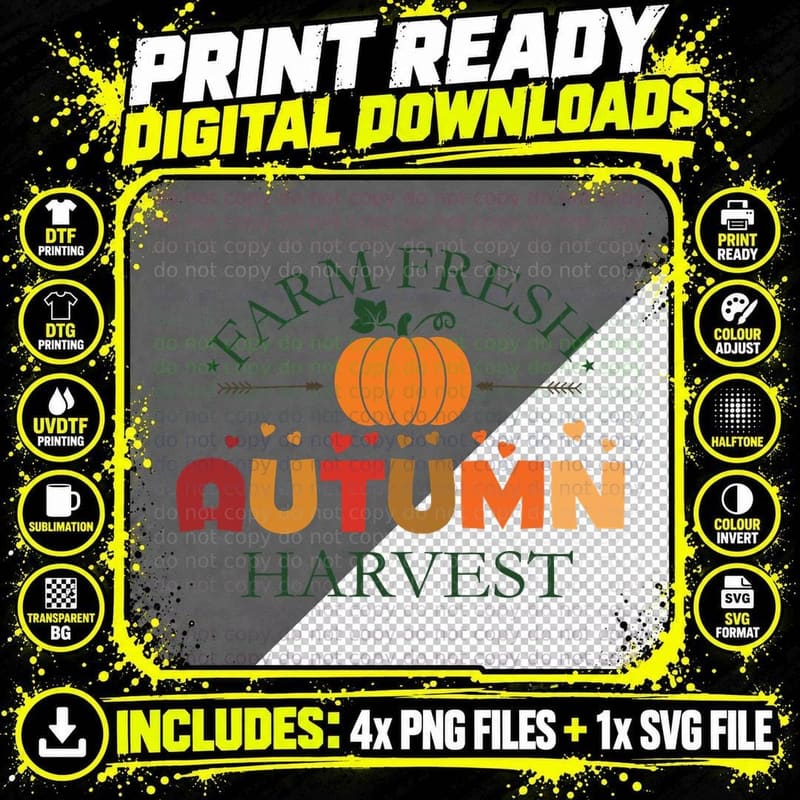 Farm Fresh Autumn Harvest Fall T-Shirt Png SVG Digital Bundle
