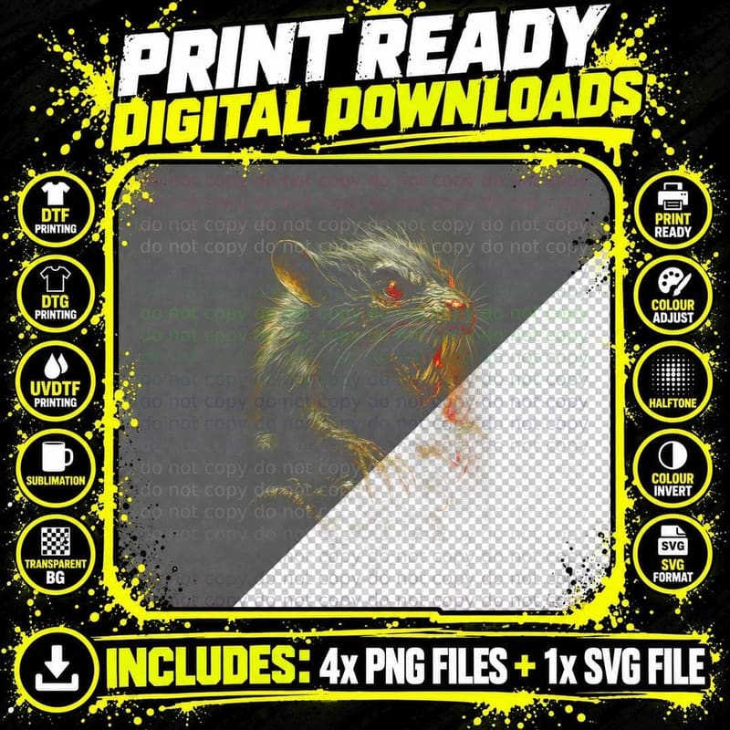 Feral Demon Cat T-Shirt, Halftone Horror Cat Graphic Tee Png SVG Digital Bundle