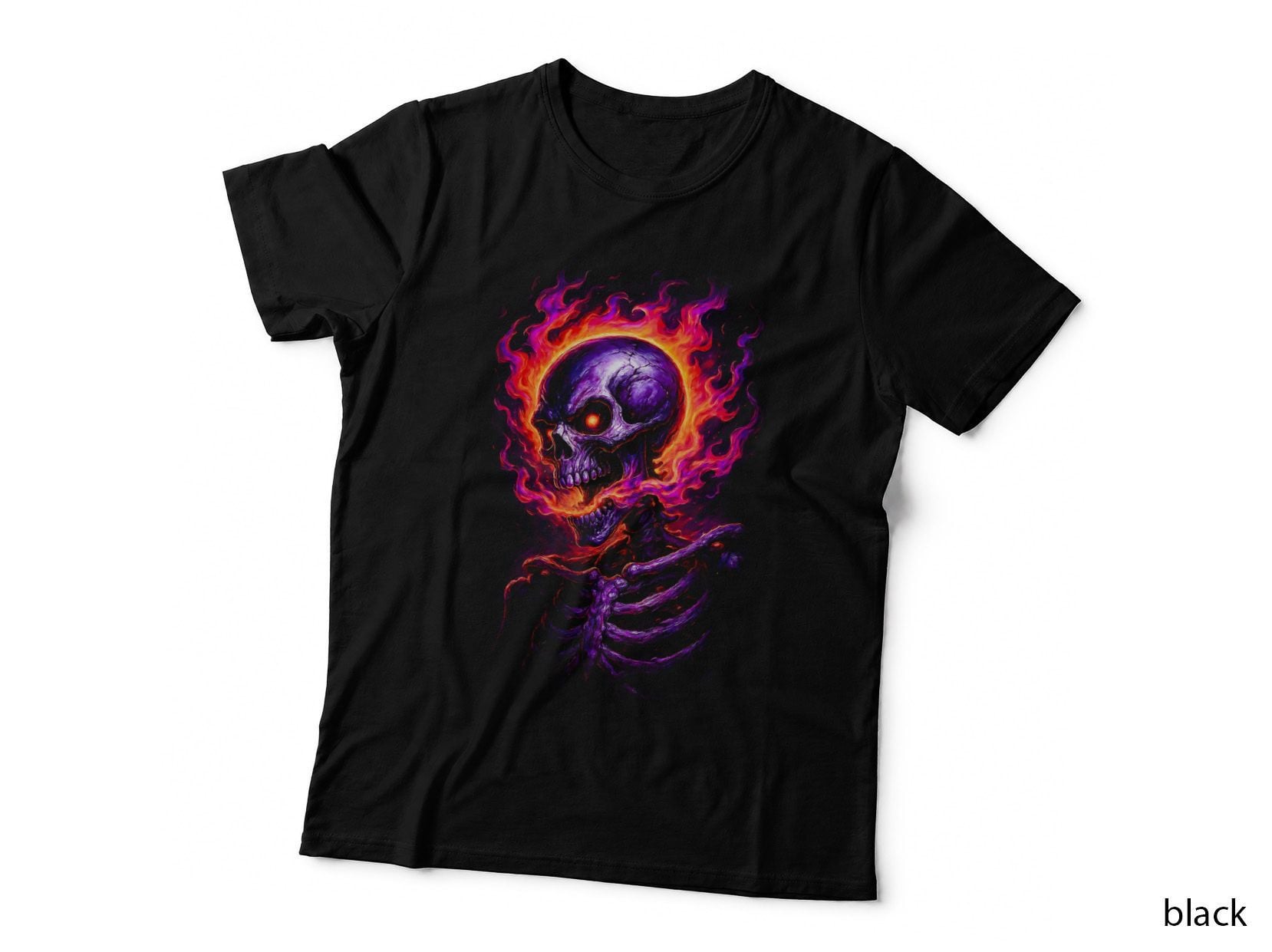 Flaming Skeleton T-Shirt, Halftone Horror Skull Fire Graphic Tee