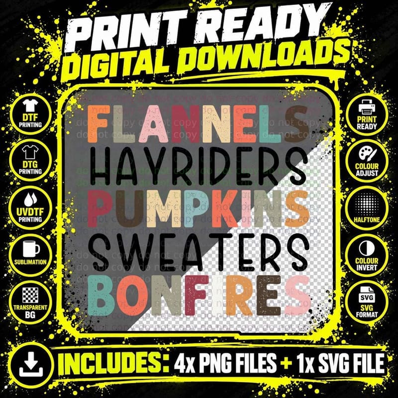 Flannels Pumpkins Bonfires Fall T-Shirt Png SVG Digital Bundle