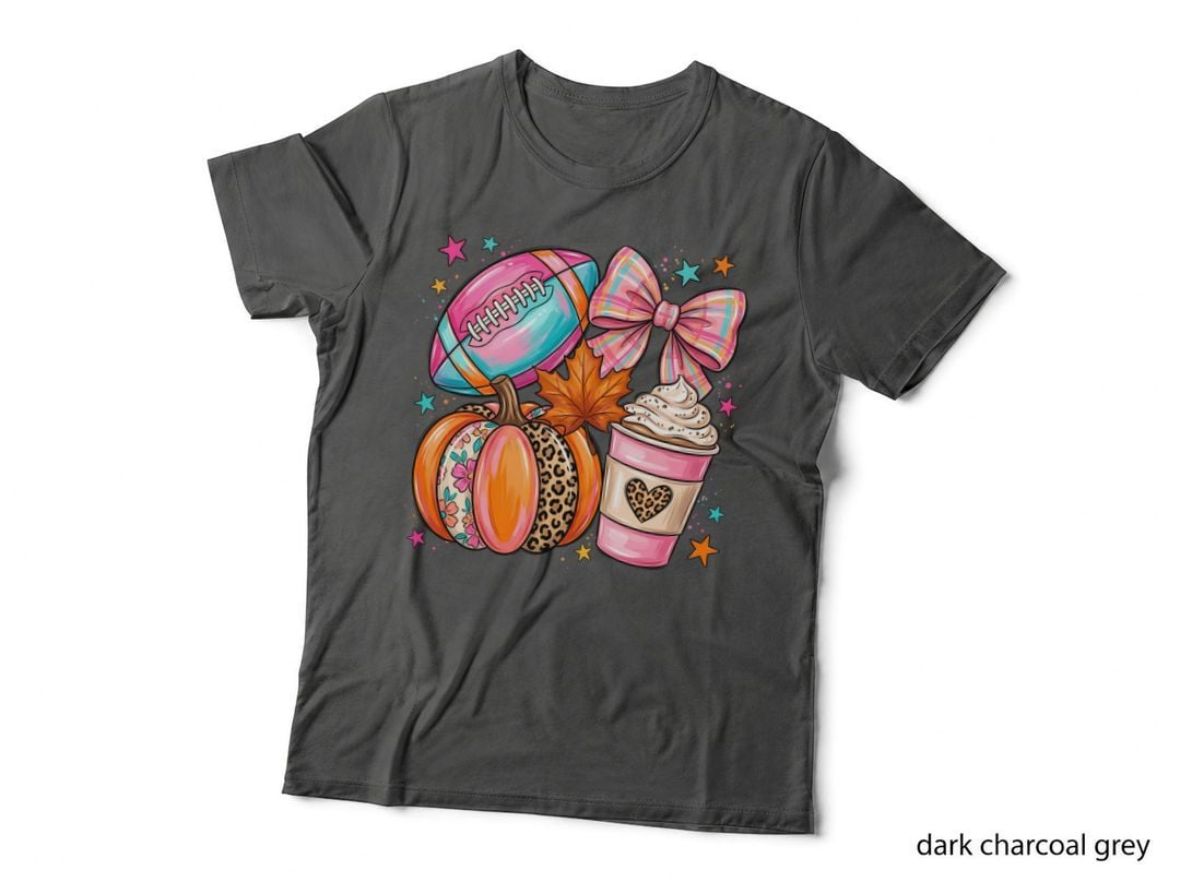 Football Pumpkin Coffee Leaf Bow Fall T-Shirt, Autumn Season Graphic Tee