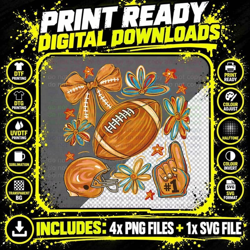 Football Rugby Ball Pumpkin Flowers Fall T-Shirt Png SVG Digital Bundle