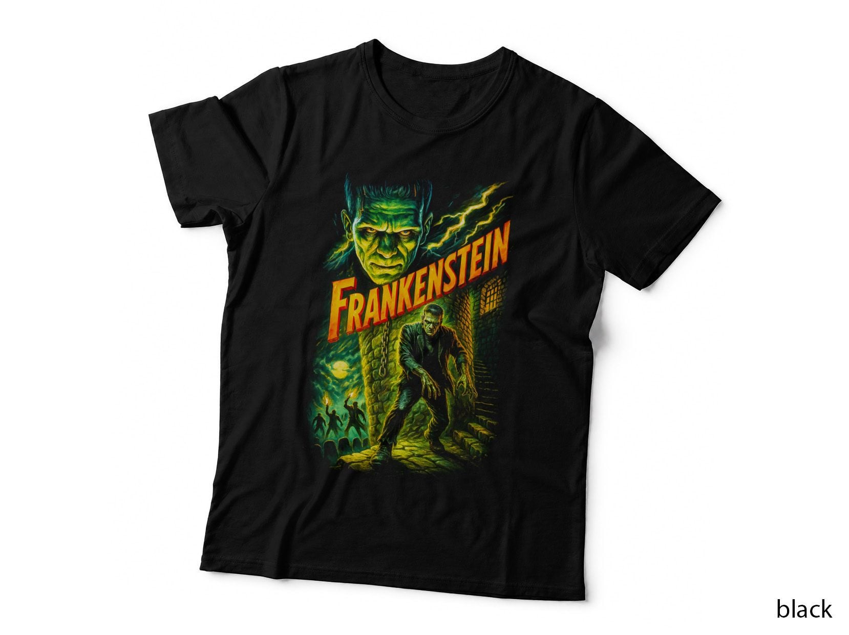 Frankenstein T-Shirt, Halftone Classic Horror Monster Graphic Tee