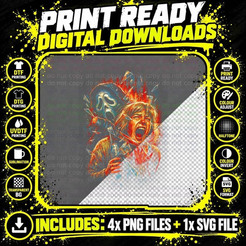 Freddy Krueger Nightmare T-Shirt, Halftone Horror Png SVG Digital Bundle