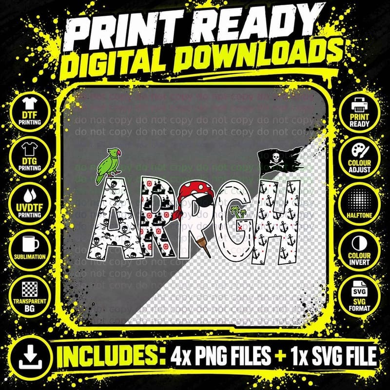 Fun Arrgh Pirate Style Pirate Costume Argh Pirate Png SVG Digital Bundle