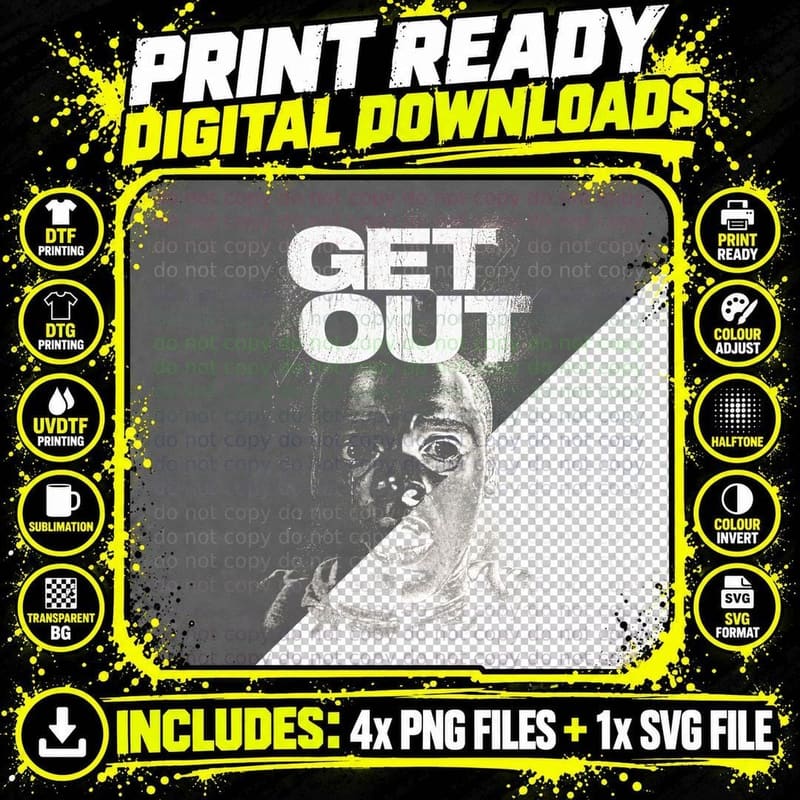 Get Out T-Shirt, Halftone Horror Movie Graphic Tee Png SVG Digital Bundle