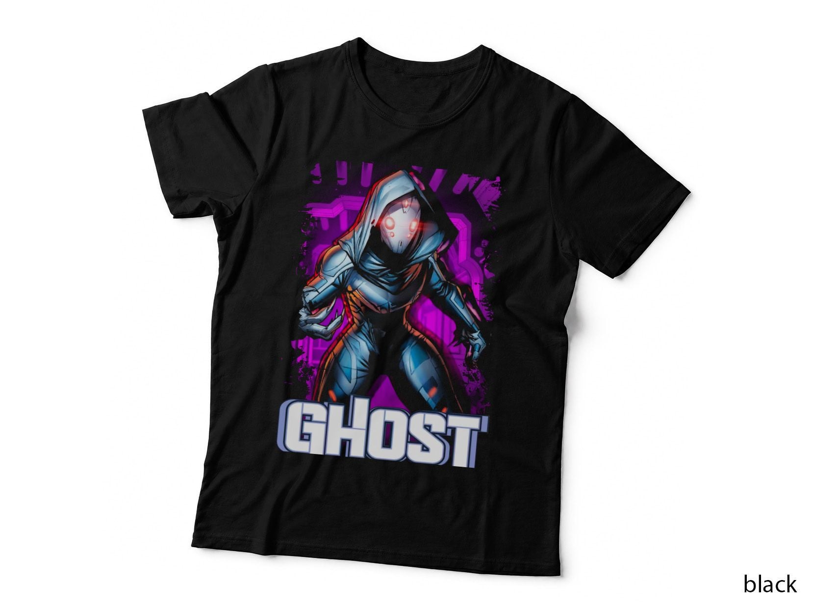 Ghost Female Robot White Blue Halftone Purple T-Shirt