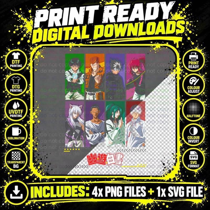 Ghost Fighter Hunter Grid 8 Character Colorful Panels Png SVG Digital Bundle