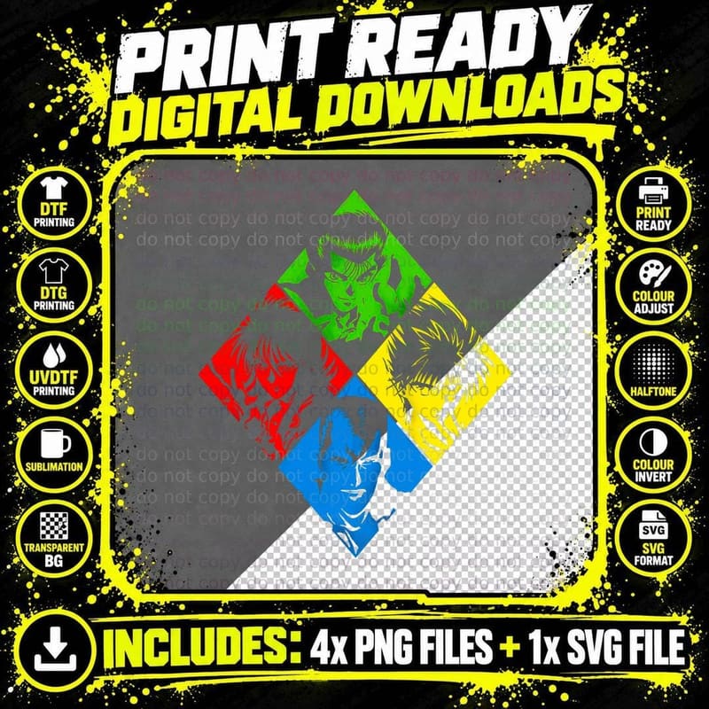 Ghost Fighter Jojo Characters Halftone Anime Multicolor Png SVG Digital Bundle