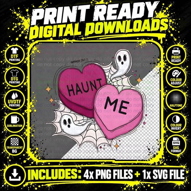 Ghost Haunt Me Cute with Pink Hearts T-Shirt Png SVG Digital Bundle