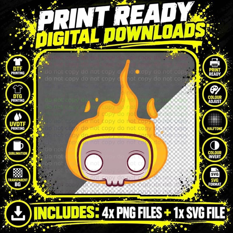 Ghost Head Flames Flaming Skull Minimalist Spooky Png SVG Digital Bundle