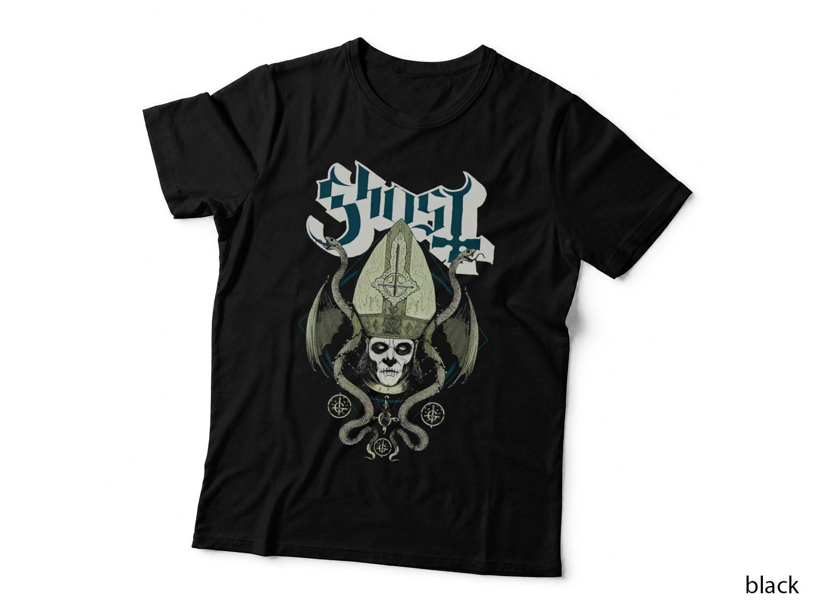 Ghost Pope Demon Mask Skull Green Halftone T-Shirt