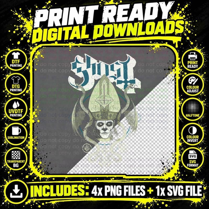 Ghost Pope Demon Mask Skull Green Halftone T-Shirt Png SVG Digital Bundle