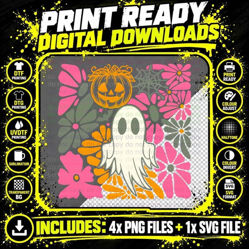 Ghost Pumpkin Flowers Spiderweb Jack Fall T-Shirt Png SVG Digital Bundle