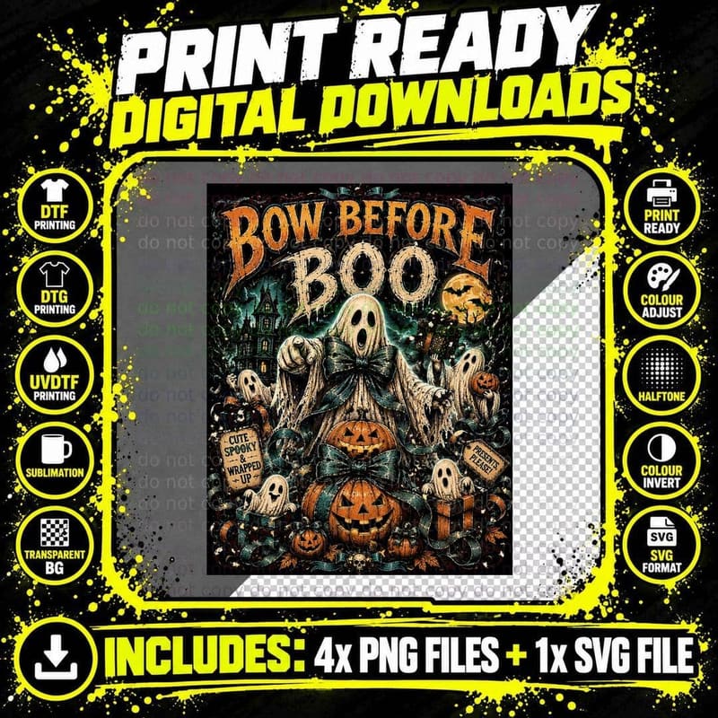 Ghost Pumpkin Halloween Vintage Bow Coquette Cute Spooky Png SVG Digital Bundle