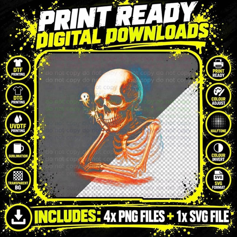 Ghost Spirit Friend Skull T-Shirt, Halftone Gothic Skull Png SVG Digital Bundle