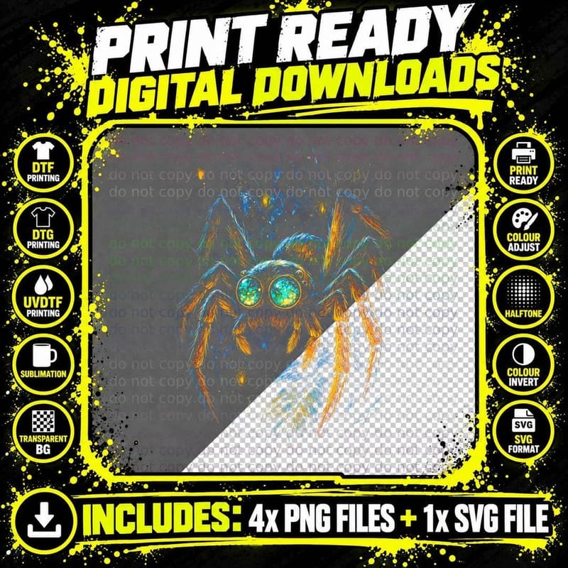 Giant Tarantula T-Shirt, Halftone Horror Spider Graphic Png SVG Digital Bundle