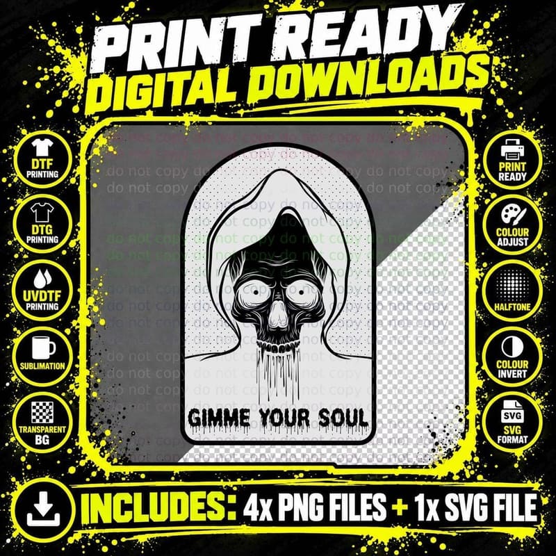 Gimme Soul Your Hooded Skull Supernatural Horror Dark Png SVG Digital Bundle