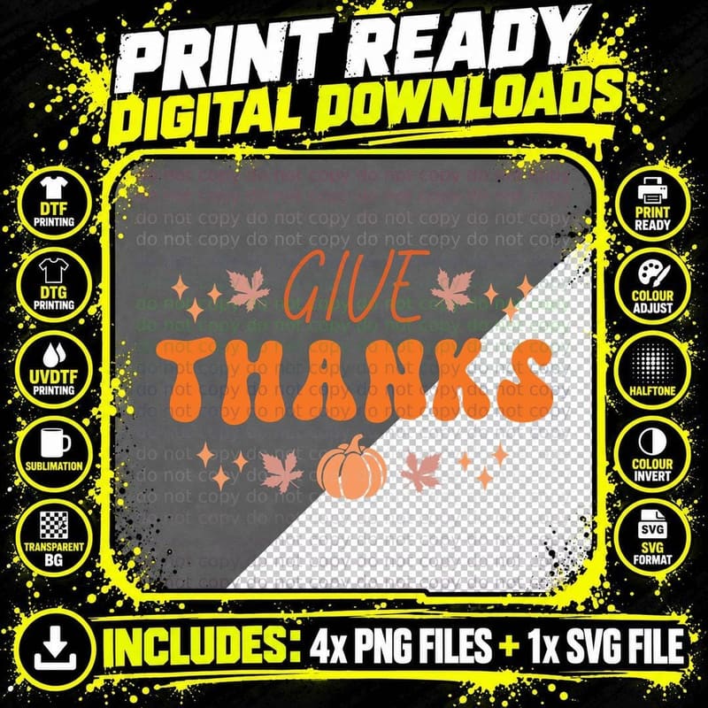 Give Thanks Fall T-Shirt, Give Thanks Text Leaves Png SVG Digital Bundle