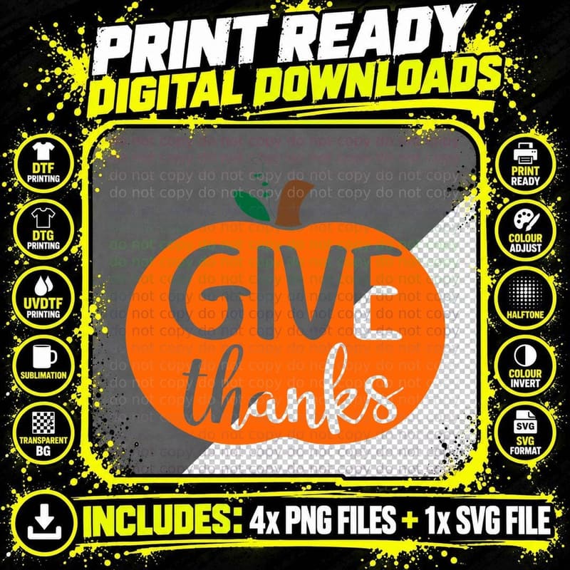 Give Thanks Fall T-Shirt, Pumpkin Shaped Text Design Png SVG Digital Bundle