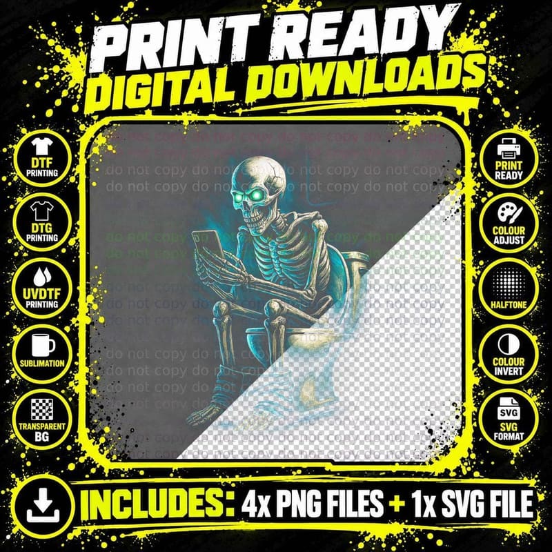 Glowing Tech Eyes Skull T-Shirt, Halftone Gothic Skull Png SVG Digital Bundle