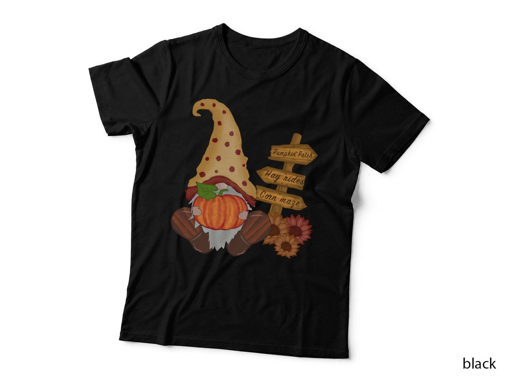 Gnome Pumpkin Mushroom Leaves Fall T-Shirt, Autumn Season Graphic Tee