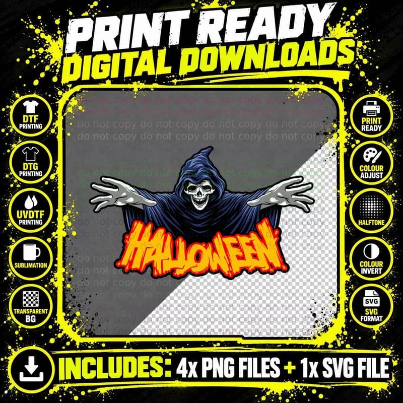 Grim Reaper Halloween Skeleton Wings Monster Horror Png SVG Digital Bundle