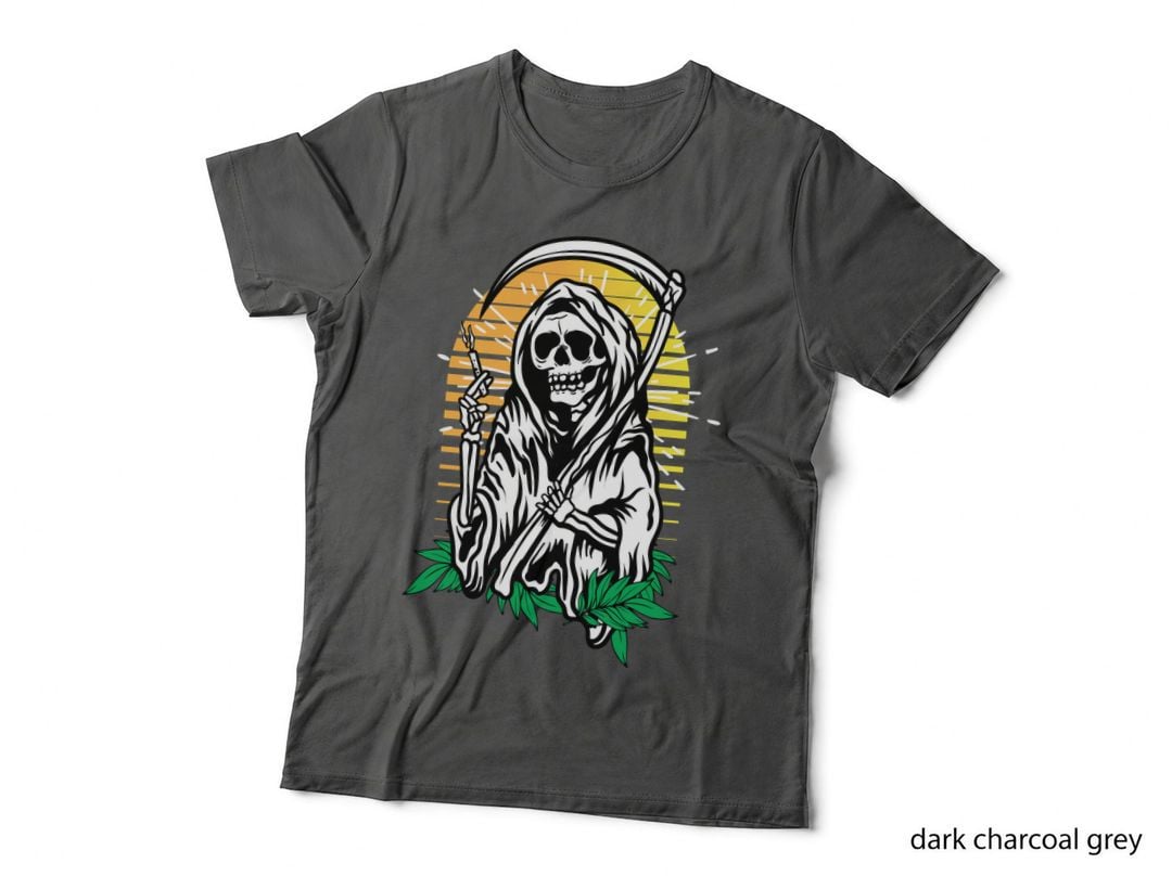 Grim Reaper Nature Skeleton Yellow Halo Leaves Green Death T-Shirt