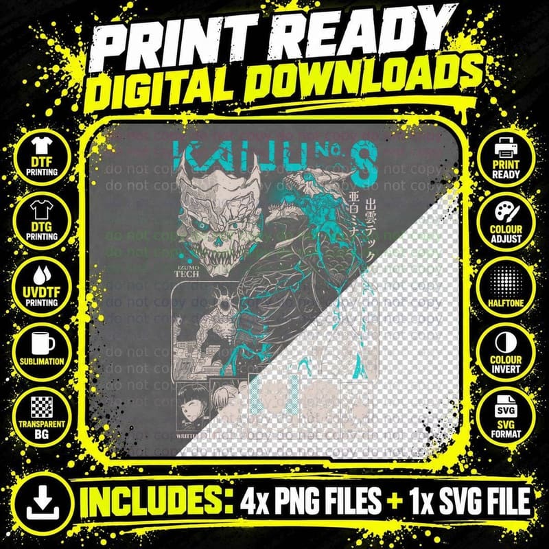 Halftone Chainsaw Man Japanese Text Teal Cyan Demon Png SVG Digital Bundle