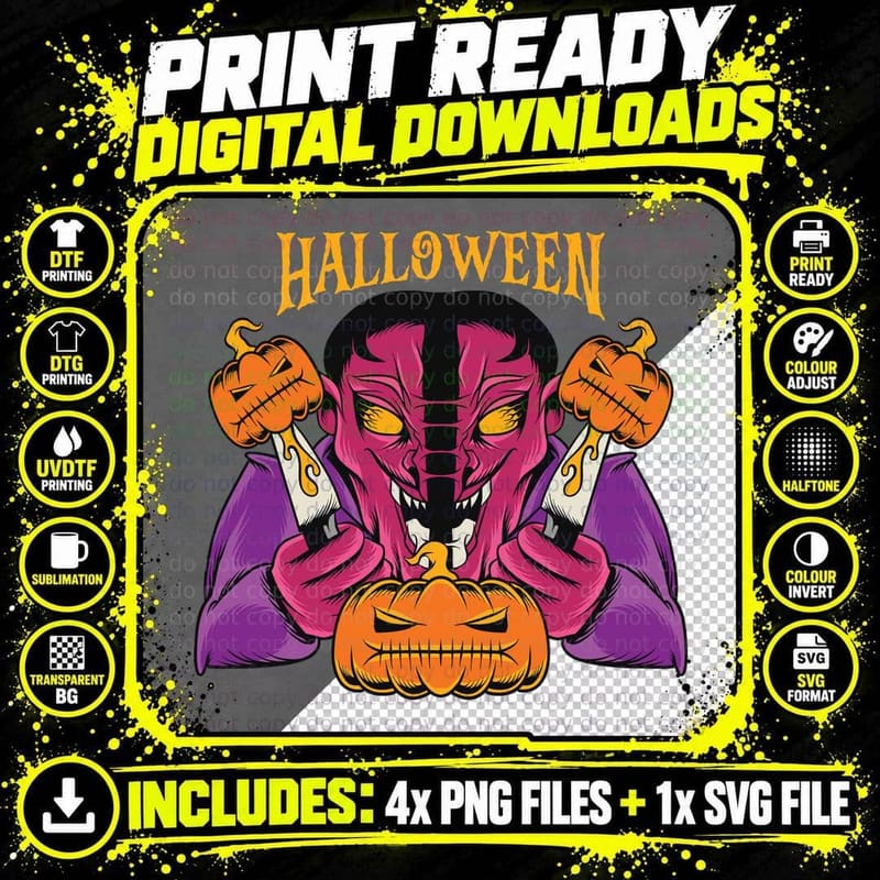 Halloween Devil Demon Pumpkin Orange Spooky T-Shirt Png SVG Digital Bundle