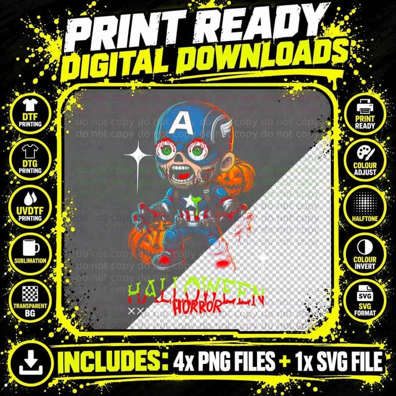 Halloween Horror Blue Orange Captain America T-Shirt Png SVG Digital Bundle